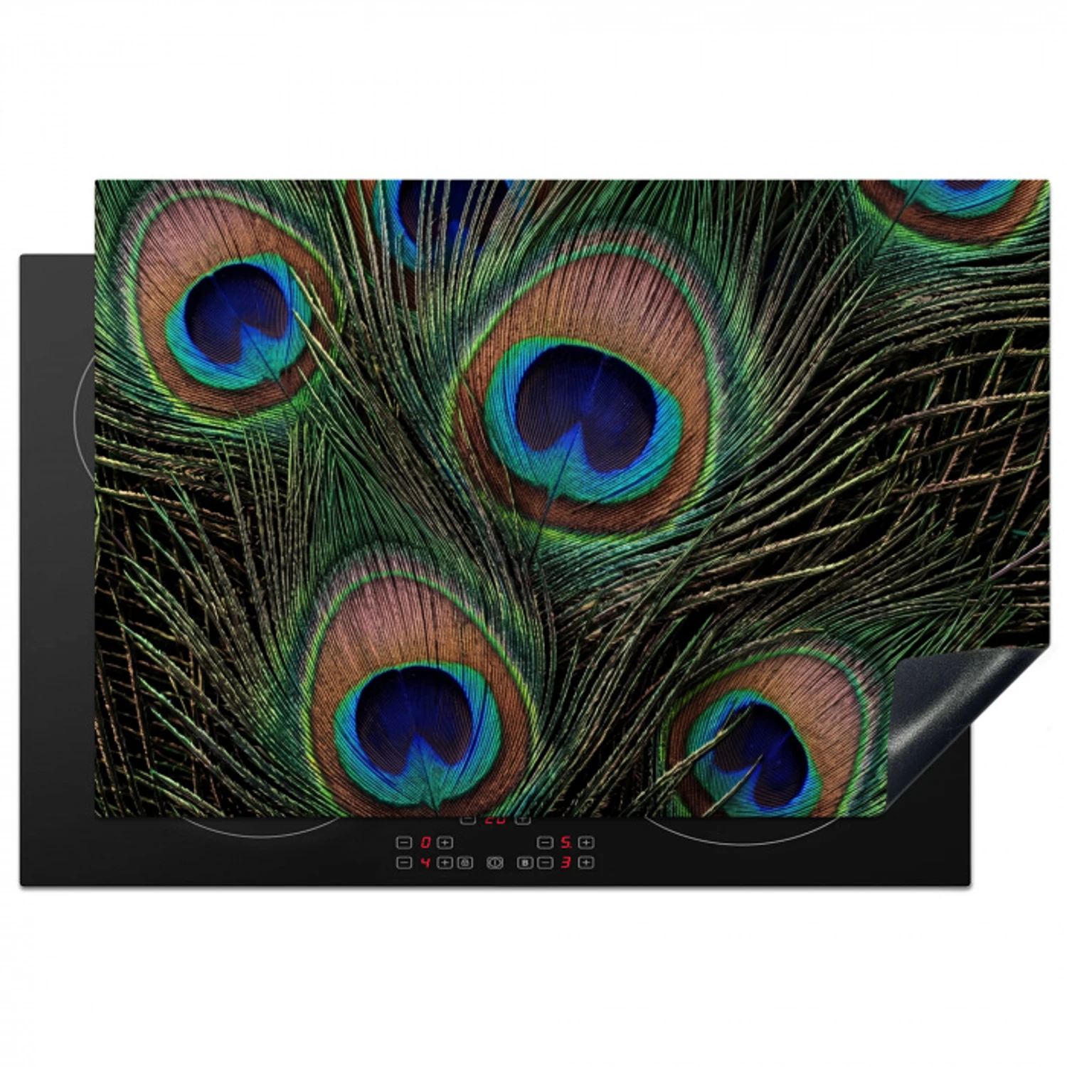 Pauwenveren - Klassiek - Groen Inductie beschermer vinyl 3mm klein -3d