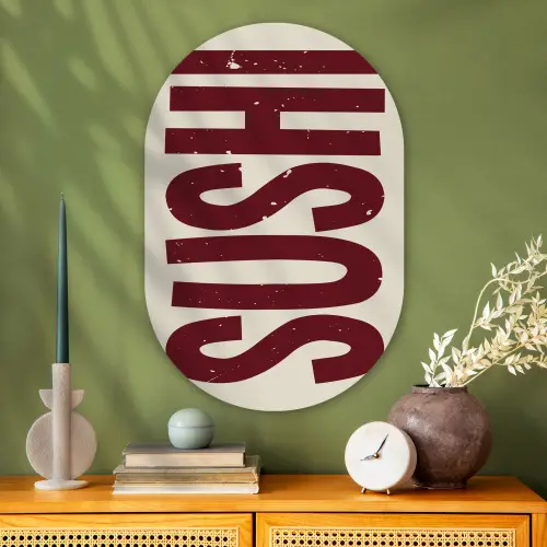 Sushi - Rood - Japandi - Decoratie Wandcirkel Ovaal Glas middel -sfeer2
