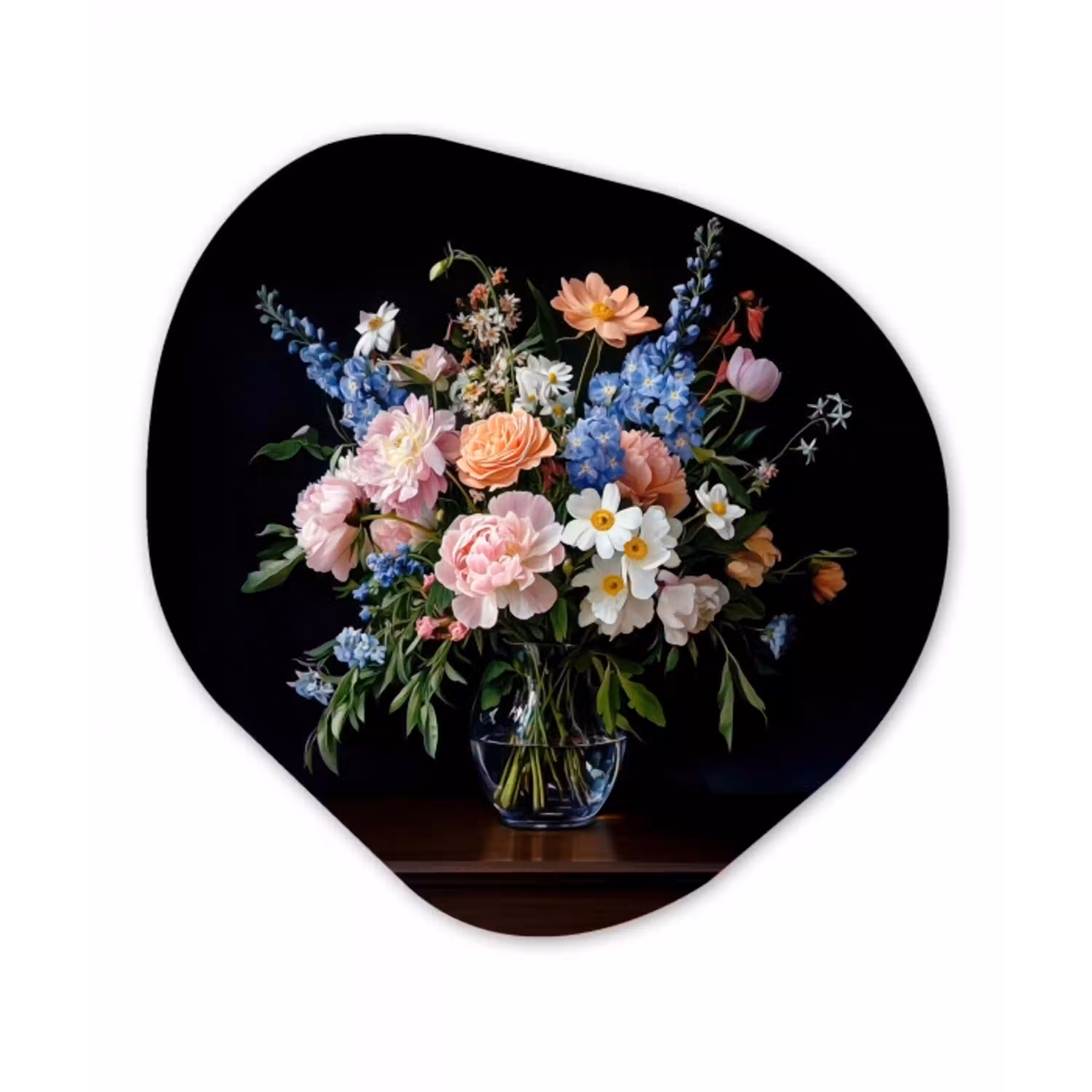 Pastel - Bloemen - Glazen - Vaas Wandcirkel Organisch Forex 3mm klein -3d