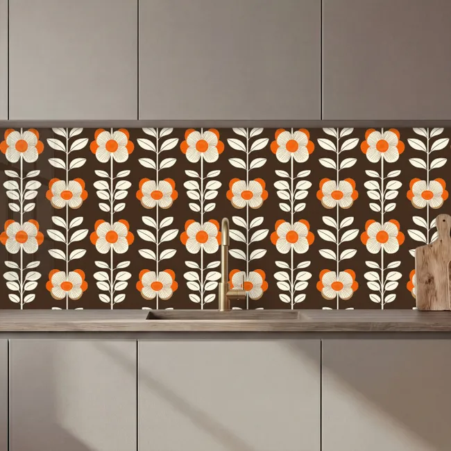 Küchenrückwand - Blumen - Retro - Braun