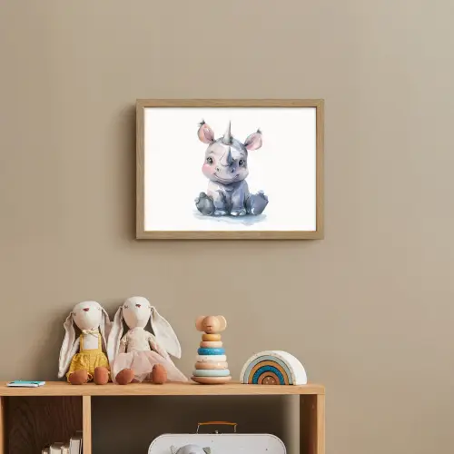 Neushoorn - Baby dier - Dieren Light Box met batterij (Wandlamp kind) middel -sfeer2_kind