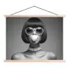 Vrouw - Zwart Wit - Ketting - Zonnebril textielposter latten blank klein -3d