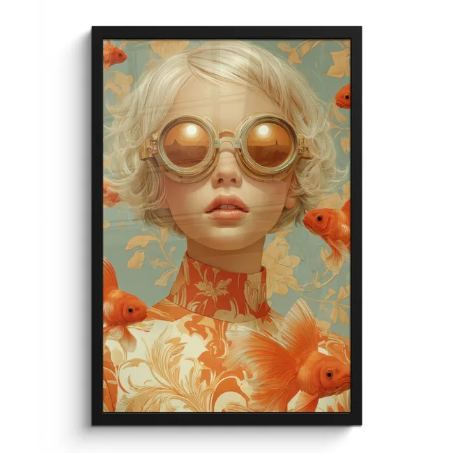 Poster met lijst - Goudvissen - Oranje - Vrouw - Blond