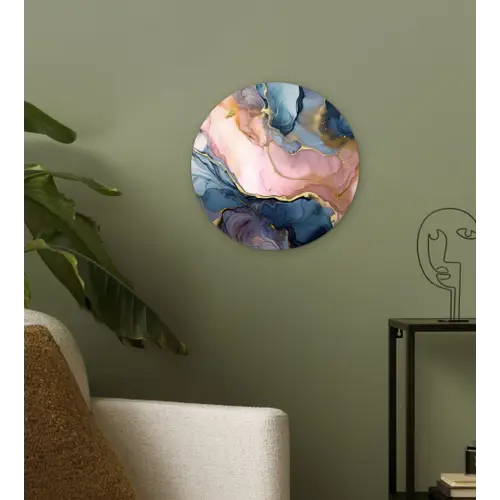 Marmer - Roze - Blauw Wandcirkel kunststof plaat 5mm dik klein -sfeer3