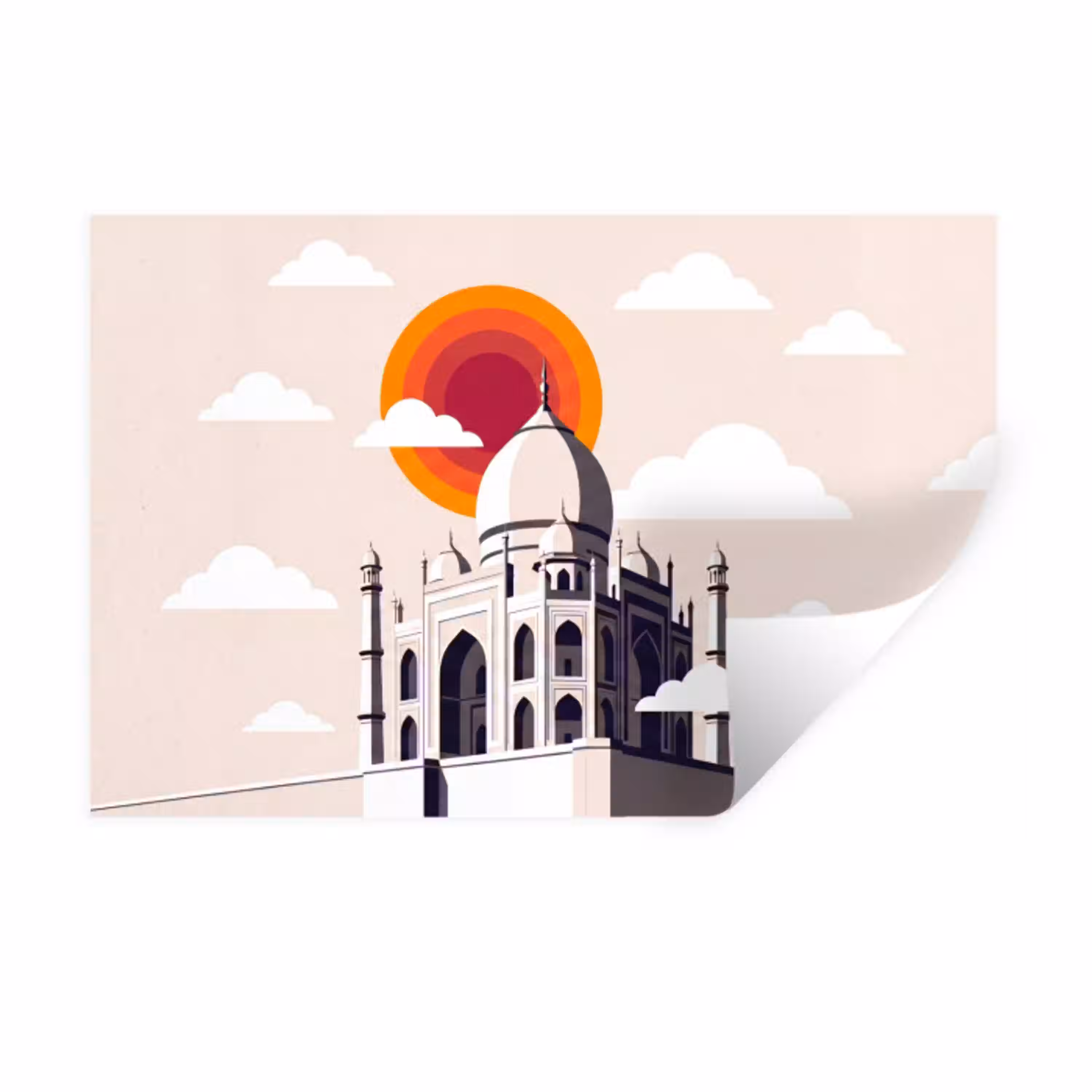 Taj Mahal - Zon - Koepel - Architectuur - India - Grafisch Muursticker klein -3d