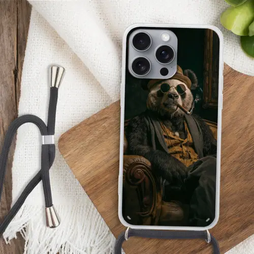 Panda - Hoed - Bril - Pak Hoesje iPhone 16 Pro Max met koord klein -sfeer4