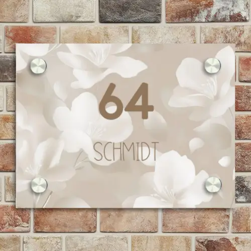 Beige bloemen - Modern Naambord Rechthoek middel -sfeer3