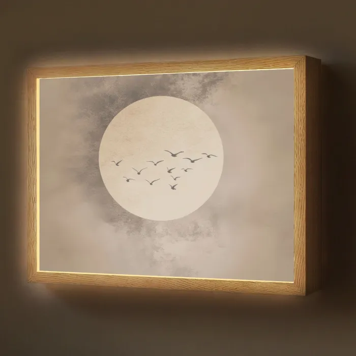 Vogel - Beige - Japandi Light Box met batterij (Wandlamp) middel -z3d_website