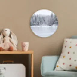 Meer - Dennen - IJs - Winter - Rustgevend Wandcirkel kunststof plaat 5mm dik klein -tsfeer1_kind