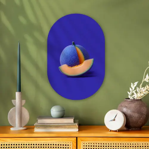 Meloen - Blauw - Oranje - Kunstzinnig Wandcirkel Ovaal Forex klein -sfeer2