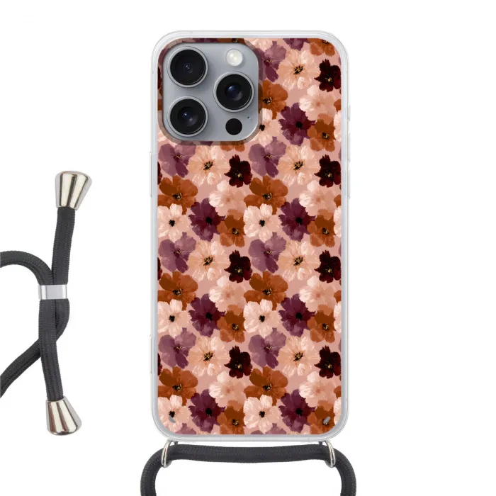 Bloemen - Abstract - Aardetinten Hoesje iPhone 16 Pro Max met koord klein 804 -3d