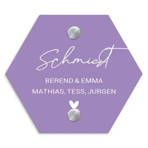 Paars - Sierlijk Naambord Hexagon klein -3d