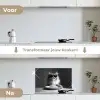 Langharige kat - Zonnebril - Spaghetti - Humor - Zwart - wit keuken achterwand spatscherm klein -voor_na_NL