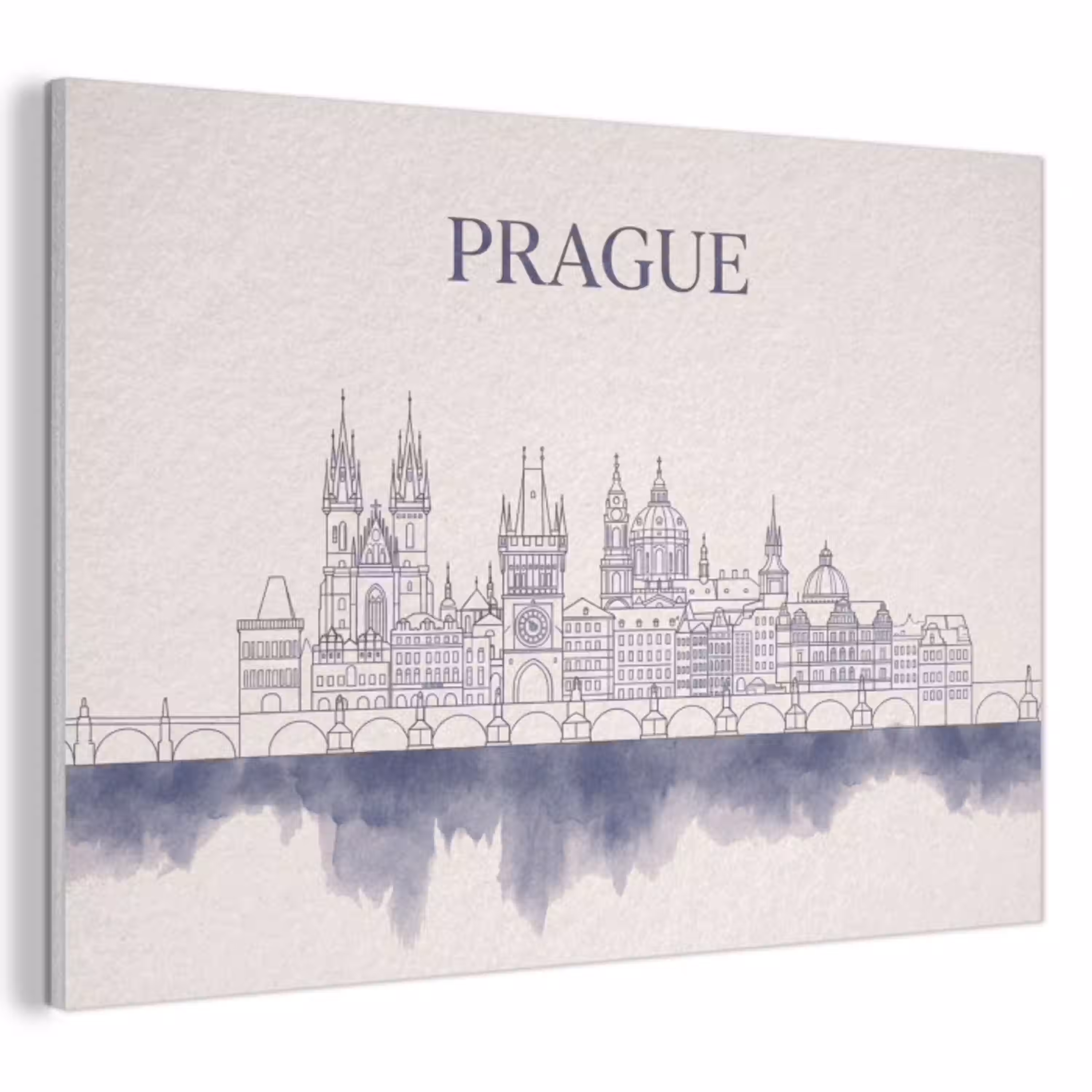 Praag - Skyline - Architectuur - Blauw PET vilt klein -3d