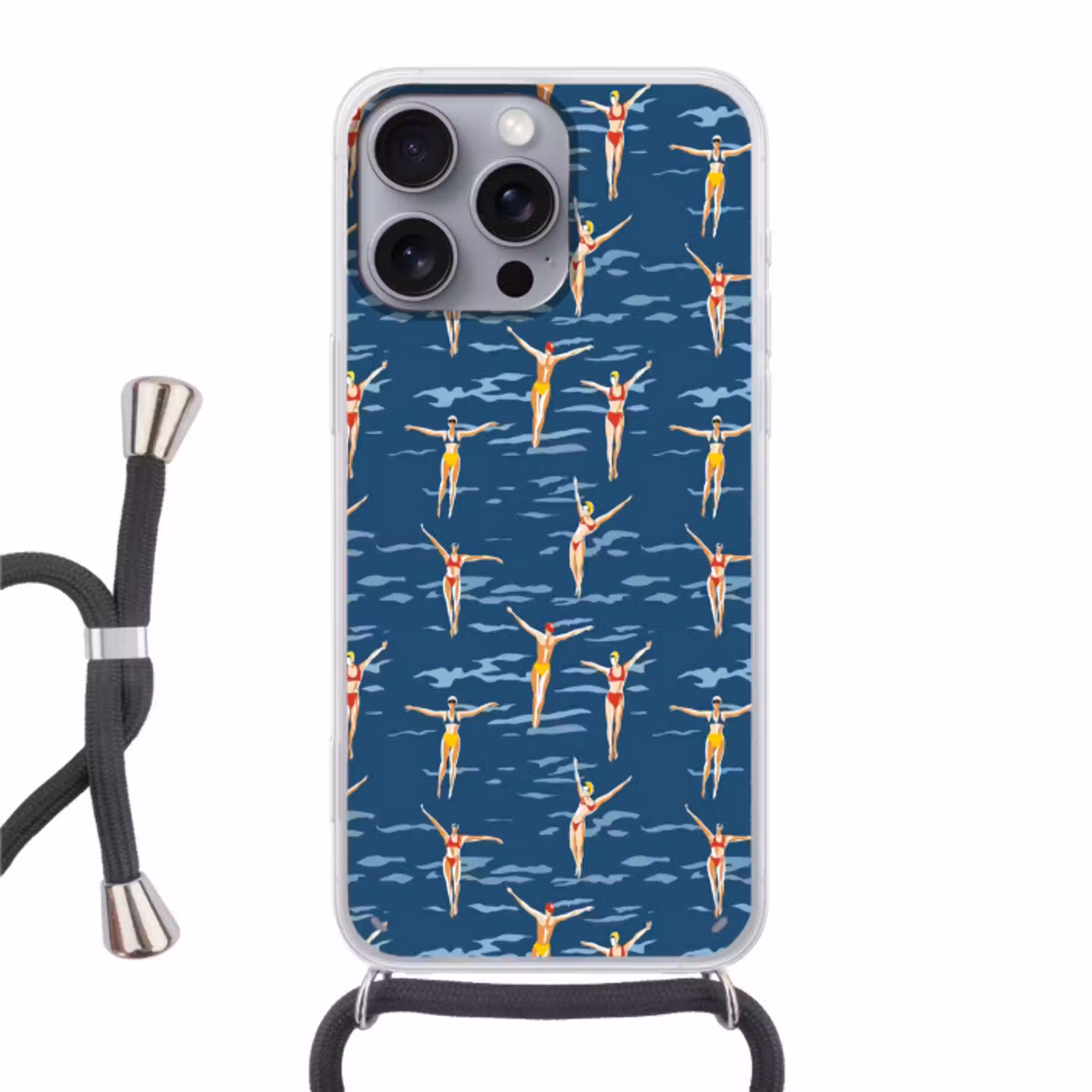 Zwemsters- Retro - Blauw Hoesje iPhone 16 Pro Max met koord klein 804 -3d