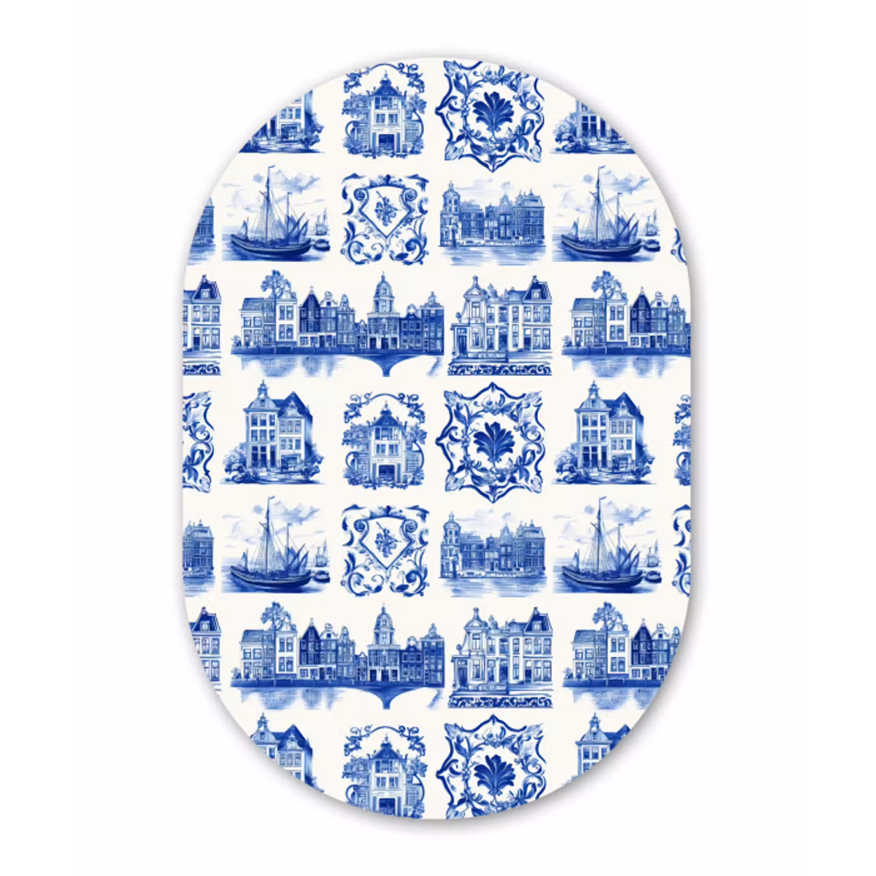 Huizen - Schepen - Blauw Wandcirkel Ovaal Aluminium middel 839 -3d
