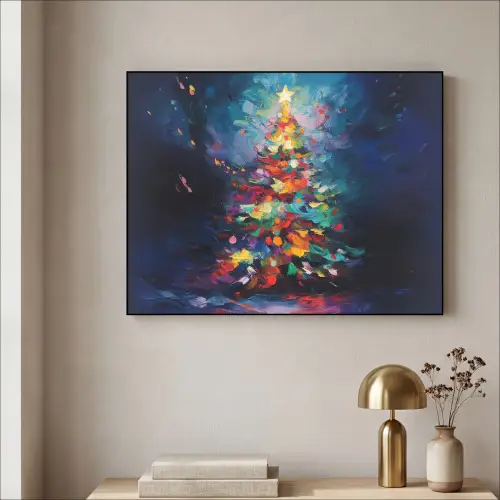 Kerstboom - Kerst - Abstract - Kleurrijk Textielframe zwart klein -sfeer2