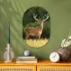 Hert - Gewei - Gras - Natuur - Dieren - Groen Wandcirkel Ovaal Forex klein -sfeer2