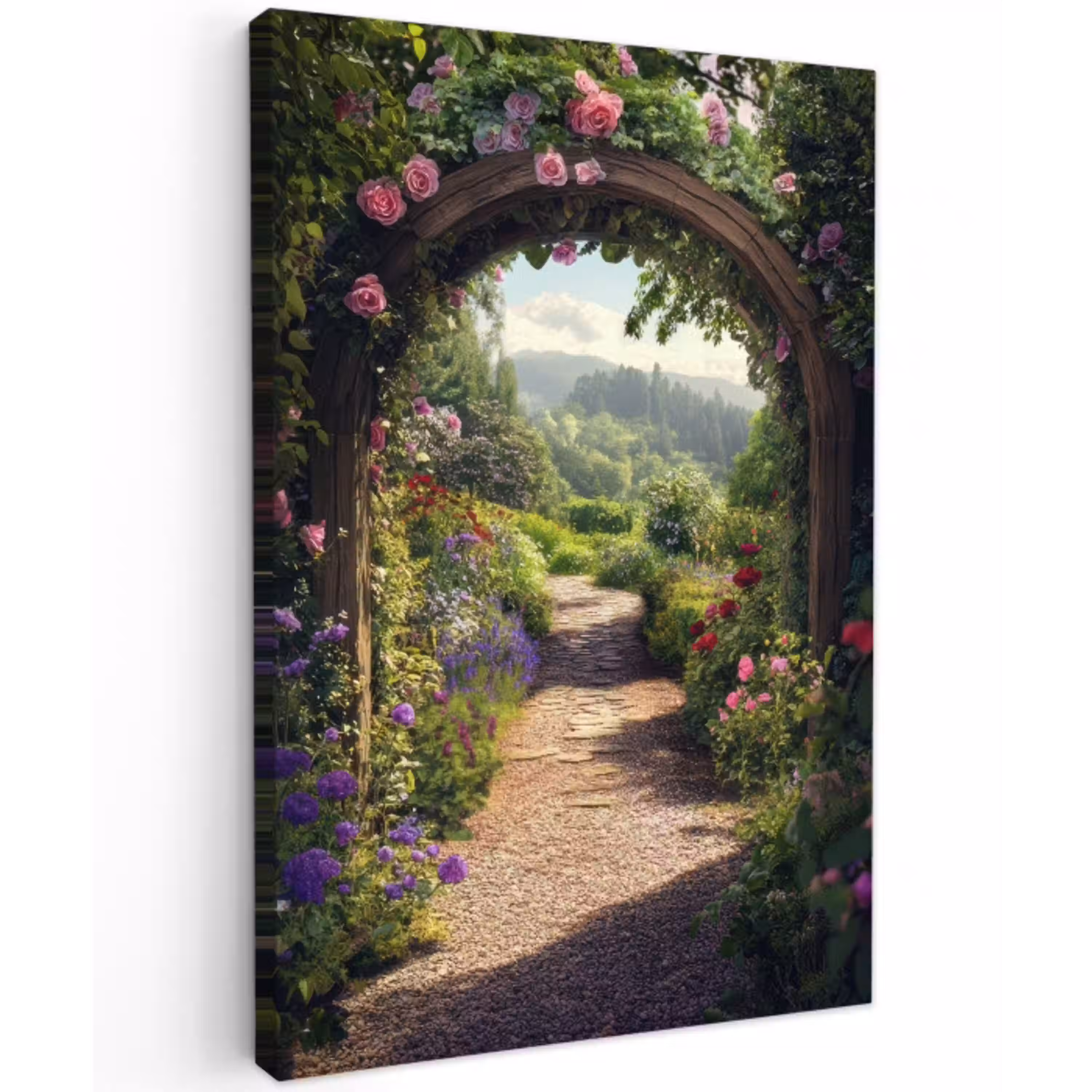 Doorkijk - Landschap - Bloemen - Rozenboog - Natuur canvas 2cm klein -z3d
