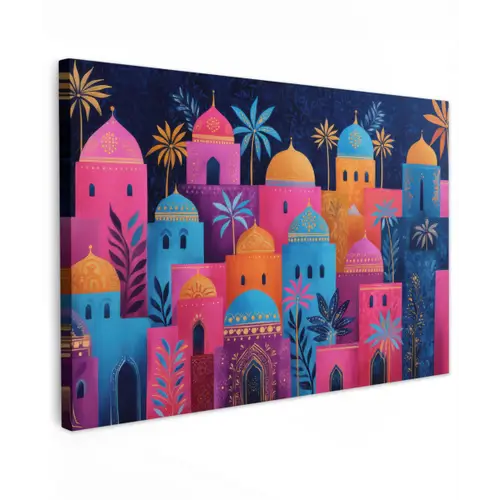 Kleurrijke gebouwen - Avondlicht - Palmbomen canvas 2cm klein -z3d