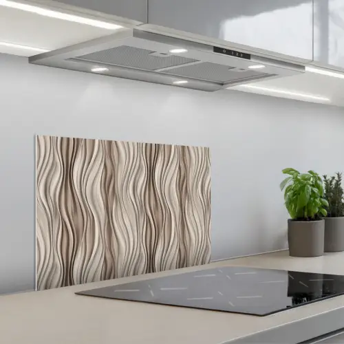 Golven - 3D - Crème keuken achterwand spatscherm klein 900 -3d_schuin