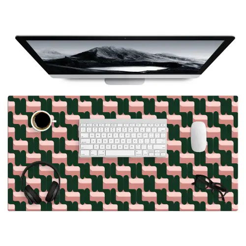 Vlechtpatroon - Groen - Roze - Geometrisch Muismat XXL klein 681 -3d