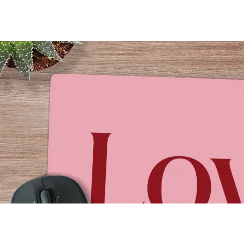 Love - Roze - Spiegeling muismat rubber klein -closeup