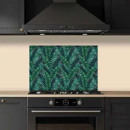 Palmbladeren - Blauw - Tint - Zwart keuken achterwand spatscherm klein 900 -sfeer1