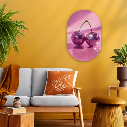 Glitter - Discobol - Roze - Kersen Wandcirkel Ovaal Forex klein -sfeer4