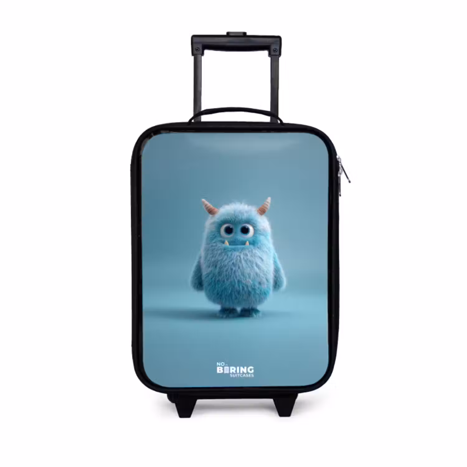 Kinderkoffer - Zwart - Blauw pluizig monster met hoorns