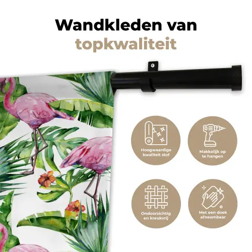 Bladeren - Flamingo - Jungle Wandkleed katoen klein -sfeer2