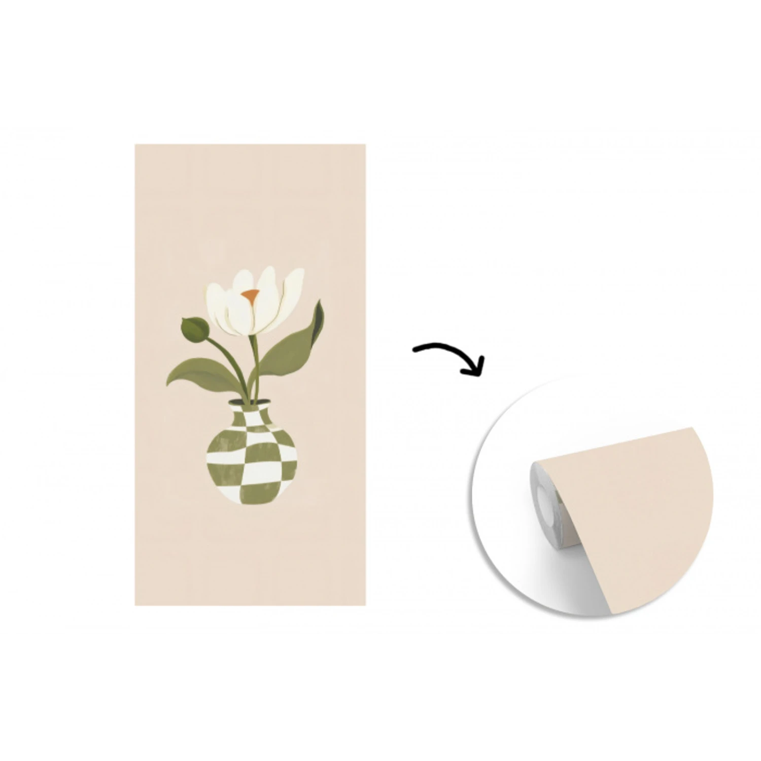 Vaas - Geruit - Bloem - Groen fotobehang vinyl groot -3d