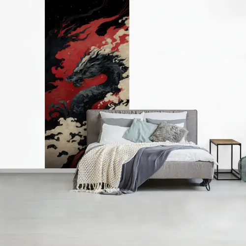 Zwarte draak - Rookwolken - Rood fotobehang vinyl groot -slaapkamer