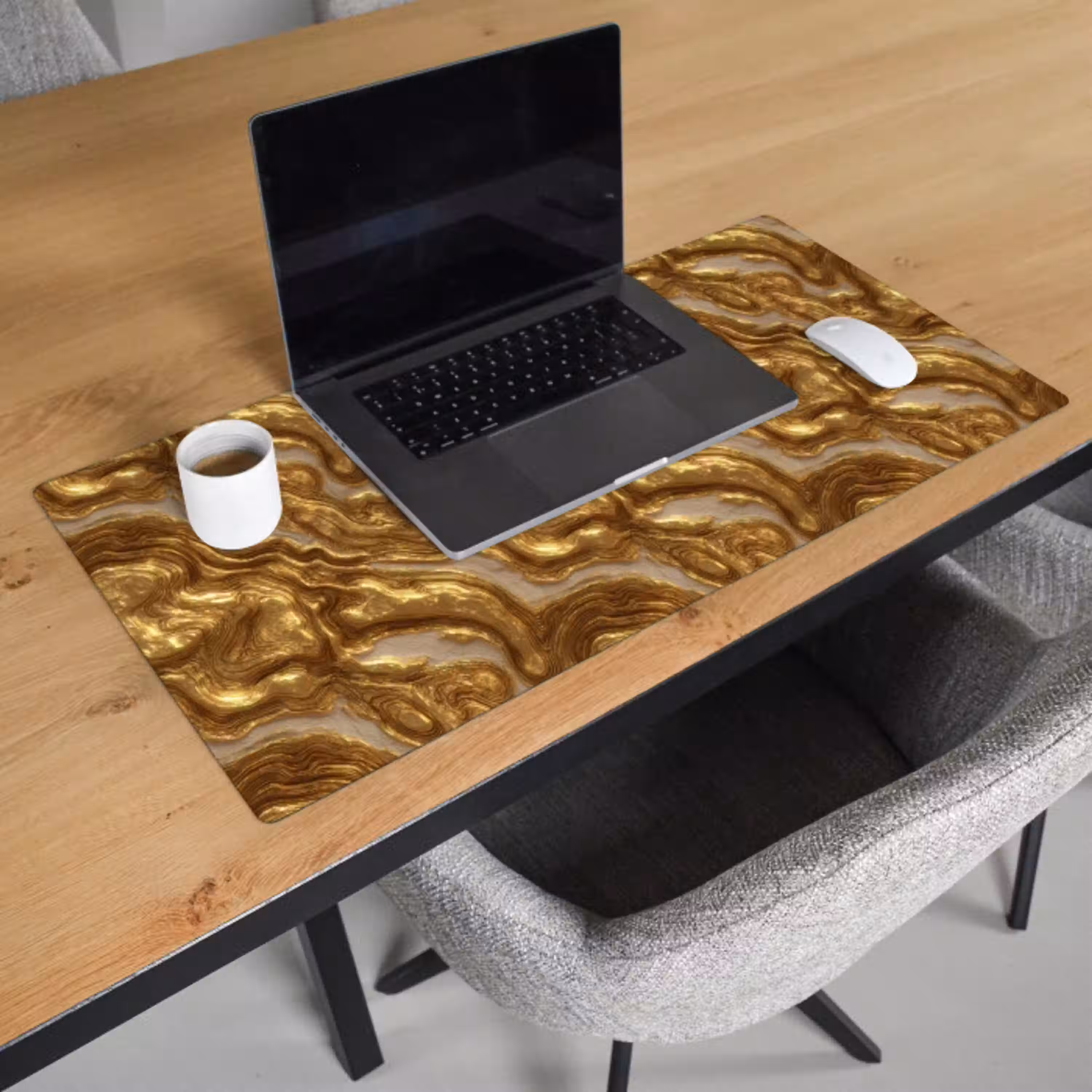 Golven - Organisch - Goud - Crème Muismat XXL klein 681 -sfeer1
