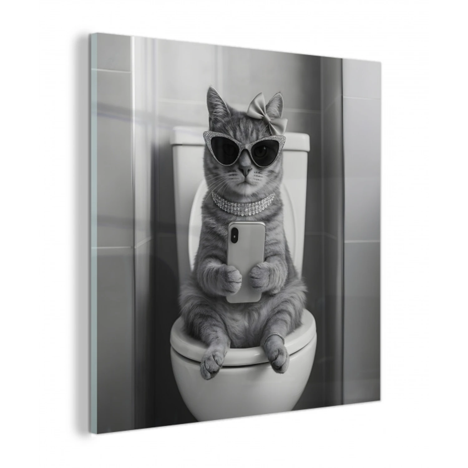 Kat - Telefoon - Toilet - Zwart - Wit plexiglas 5mm klein -z3d