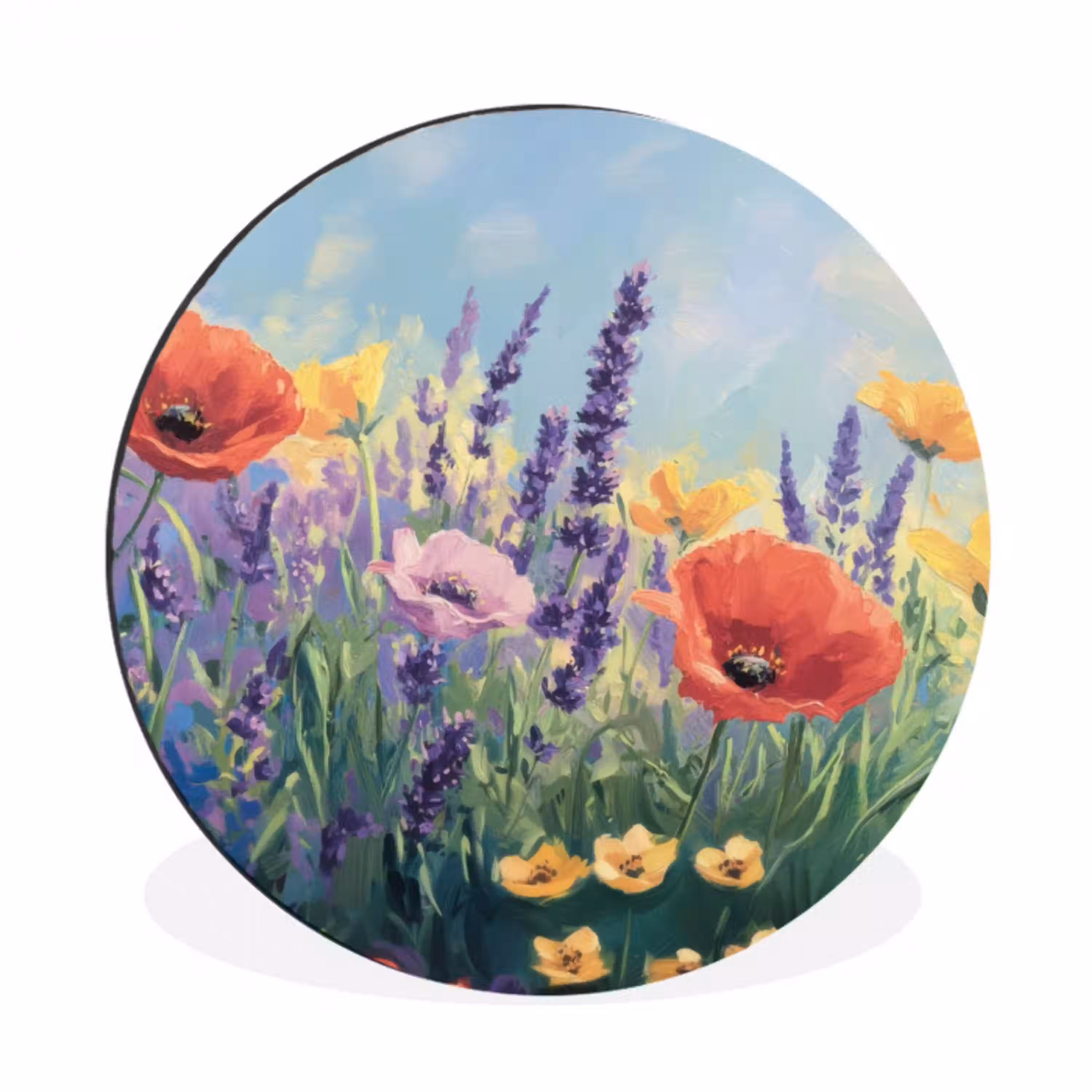 Weide - Bloemen - Kleurrijk Wandcirkel aluminium klein -3d