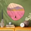 Bloemenweide - Heuvels - Silhouet - Roze Wandcirkel Organisch Aluminium middel -sfeer2