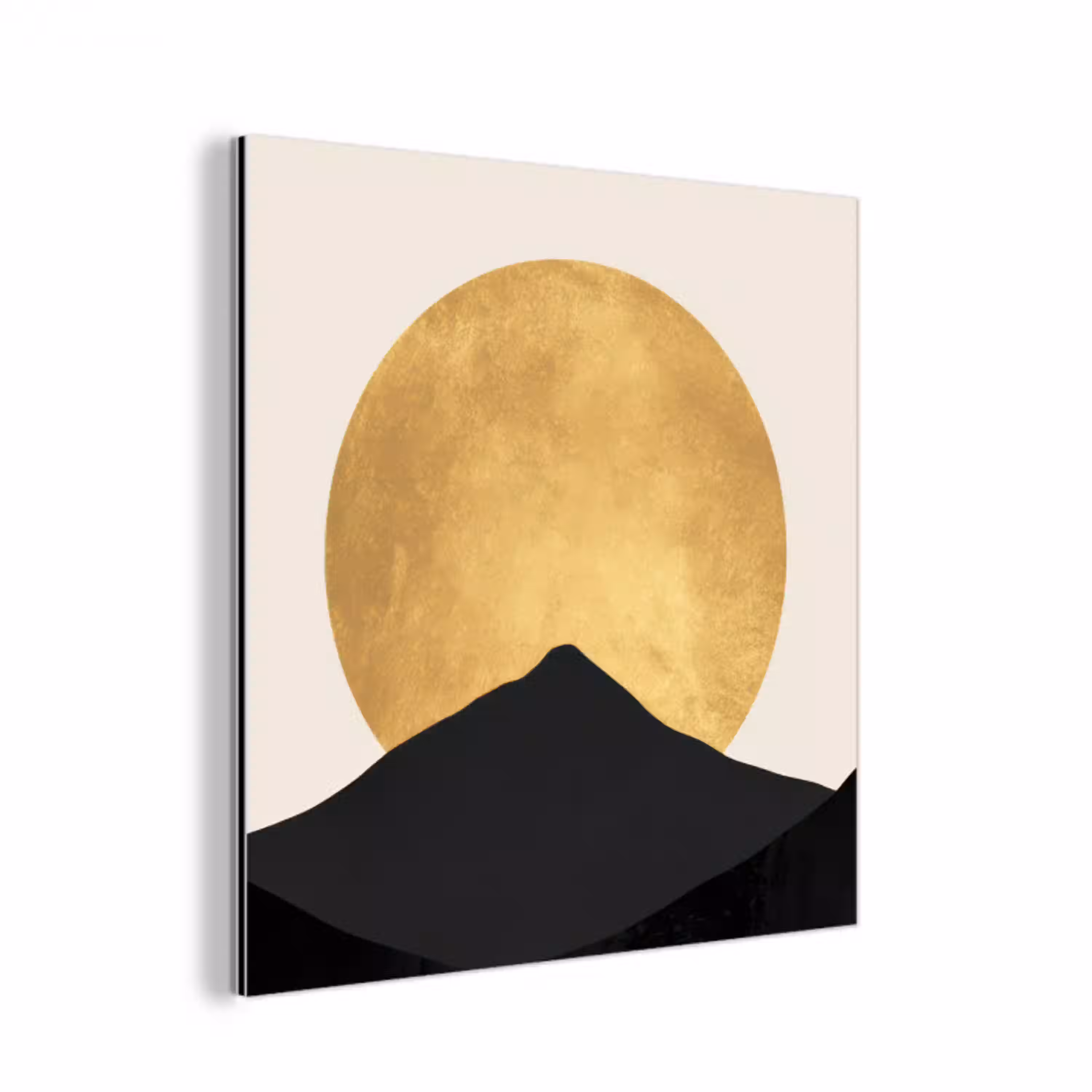 Bergsilhouetten - Gouden cirkel - Beige aluminium wit klein -3d