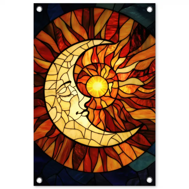 Mozaïek - Glas - Maan - Donkerblauw tuinposter los doek klein -3d