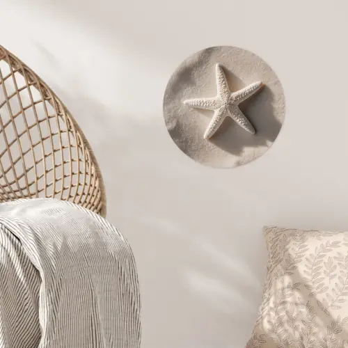 Strand - Zeester - Zand - Beige Wandcirkel behangsticker klein -sfeer4