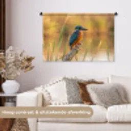 IJsvogel - Tak - Water - Kleurrijk - Levendig Wandkleed katoen middel -sfeer1