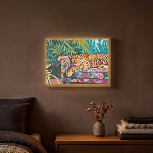 Luipaard - Kleurrijk - Tropisch Light Box met batterij (Wandlamp) middel -sfeer4