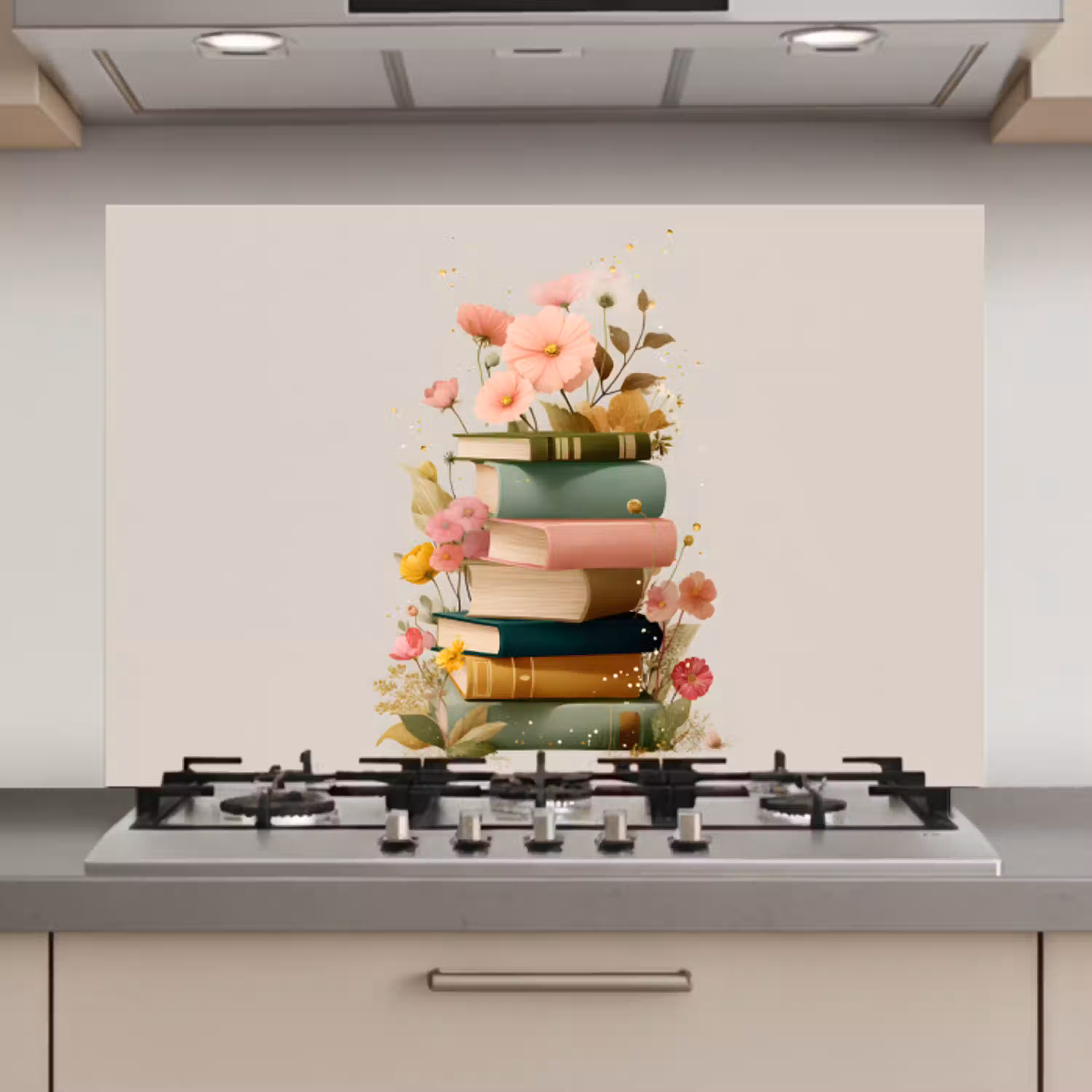Boeken - Stapel - Bloemen - Kleurrijk keuken achterwand spatscherm klein -3d_website