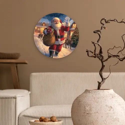 Kerstman - Dorp - Hert - Donker Wandcirkel kunststof plaat 5mm dik klein -sfeer1