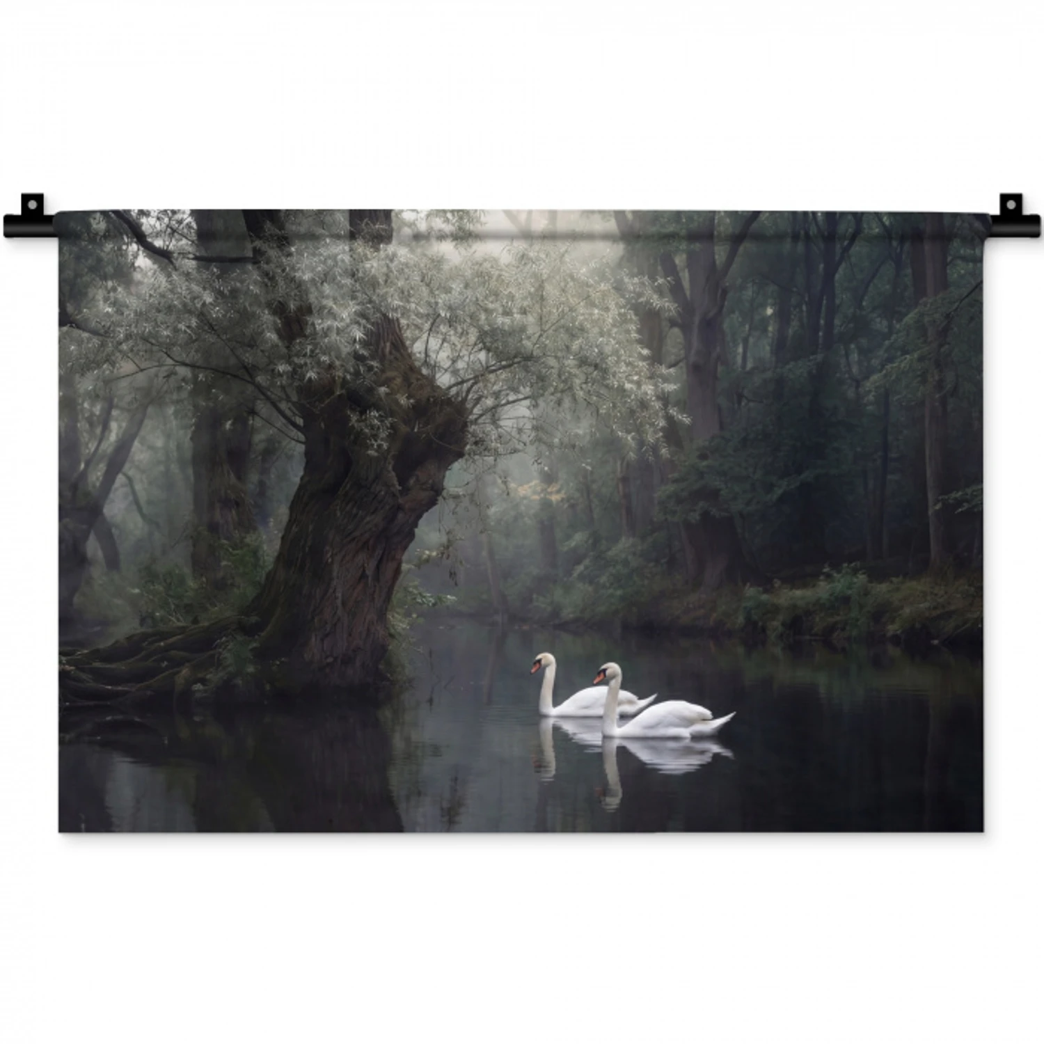 Zwanen - Rivier - Bos Wandkleed katoen klein -zz3d