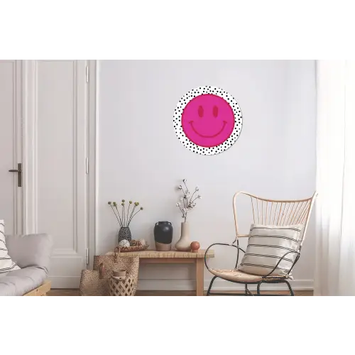 Smiley - Roze - Stippen Wandcirkel aluminium klein -woonkamer