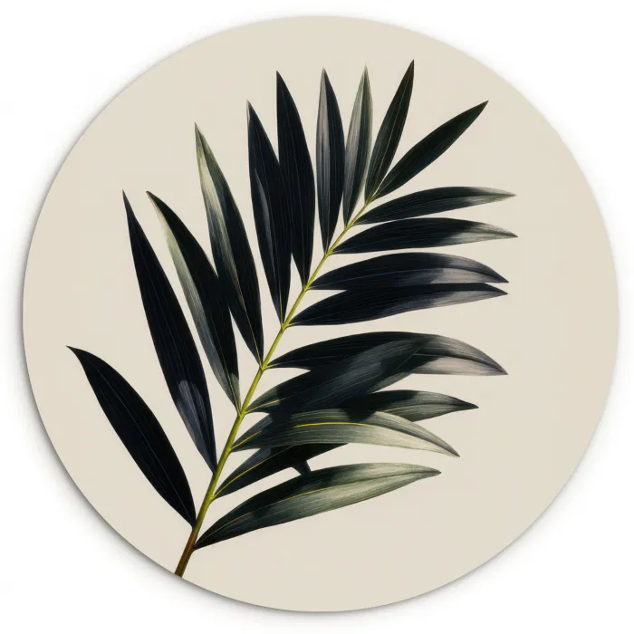 Palmblad - Subtiel - Groen - beige Wandcirkel kunststof plaat 5mm dik klein -3d