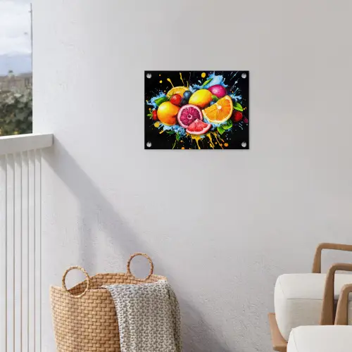 Fruit - Graffiti - Kleurrijk - Sinaasappel - Aardbei - Abstract tuinposter los doek klein -sfeer8