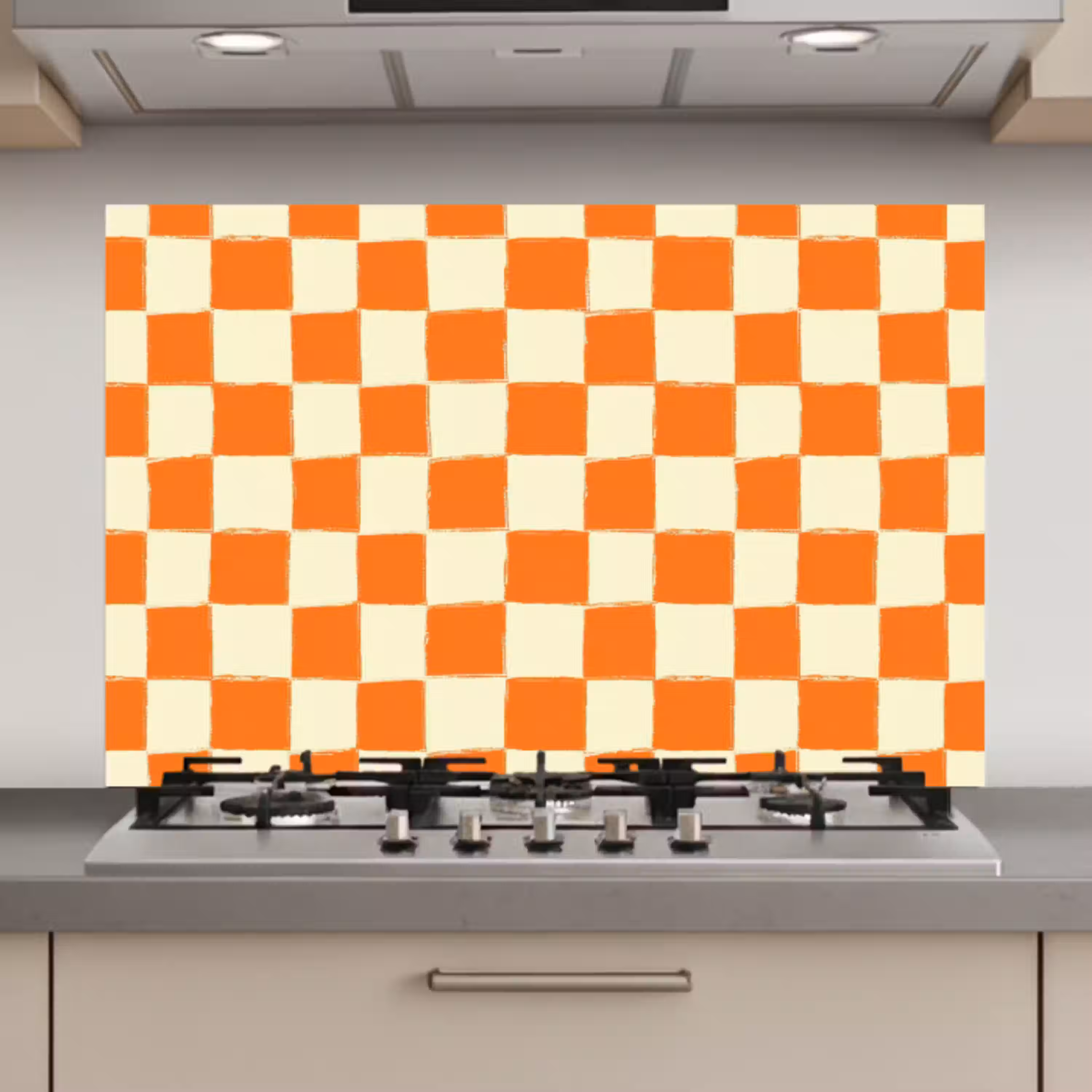 Schaak - Patroon - Oranje keuken achterwand spatscherm klein 900 -3d_website