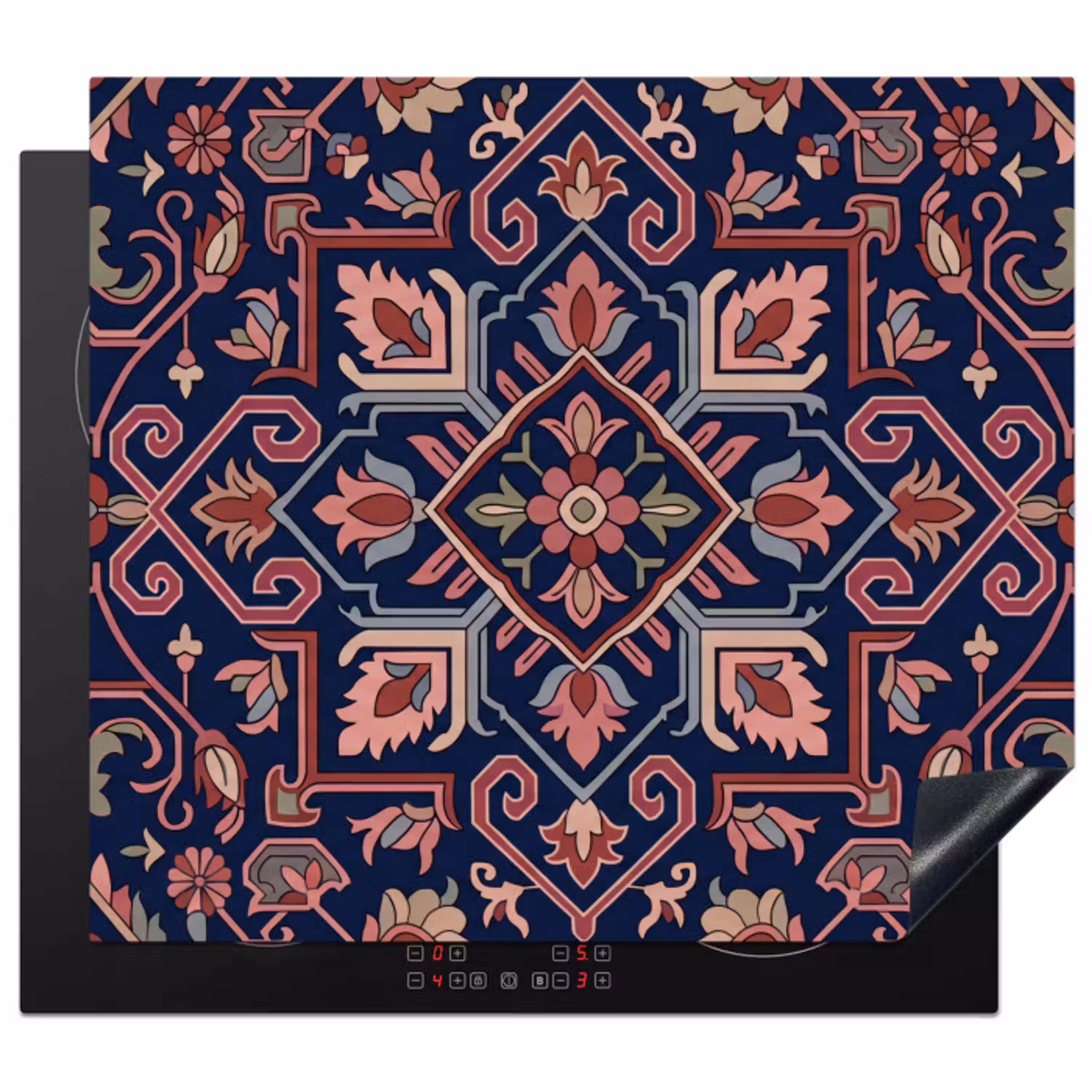 Patroon - Oosters - Floraal - Blauw - Klassiek Inductie beschermer vinyl 3mm middel -3d